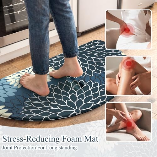 KIMODE Kitchen Mats for Floor Cushioned Anti Fatigue,Floral Farmhouse Kitchen Rugs Sets of 3 Non Slip,Waterproof Half Circle Kitchen Carpet Runner Decor for Sink Laundry Bathroom,Blue - color: Multi-blue, size: 18" x 28"+18" x 47"+18" x 59"-0.47 inches