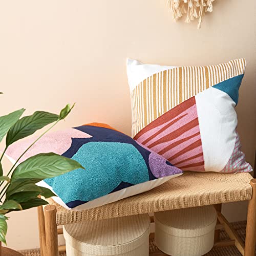 vctops Boho Geometric Tufted Decorative Throw Pillow Cover Farmhouse Cotton Embroidery Accent Square Cushion Case for Couch Sofa Bed (EmbroideryN, 18"x18") - color: Embroideryn, size: 18" x 18" (Pack of 1)