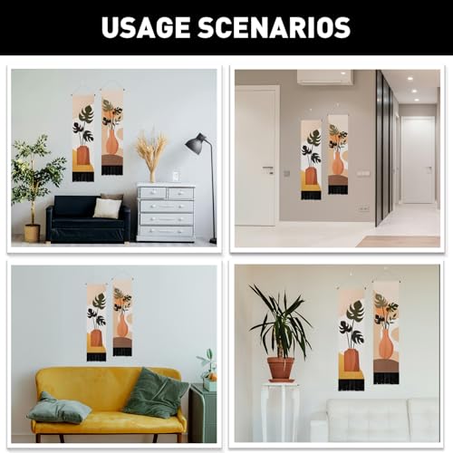 PLIGREAT 2 Pack Bohemia Leaves Tapestry Vertical Plant Tapestry Wall Hanging Vintage Boho Wall Tapestries with Tassels Botanical Aesthetics Long Narrow Tapestries for Living Room Bedroom Home Decor - color: Orange and Green