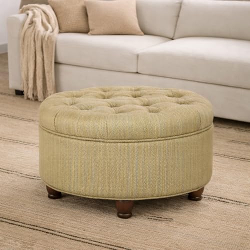HomePop 25" Button Tufted Round Storage Ottoman - Tan & Cream Tweed - color: Tan and Cream Tweed