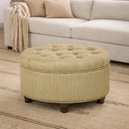 HomePop 25" Button Tufted Round Storage Ottoman - Tan & Cream Tweed - color: Tan and Cream Tweed