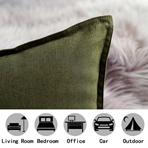Jeanerlor Cotton Linen Square Decorative Throw Pillow Case Cushion Cover with Twin Needles Stitch on Edge,for Wedding Party Gift Car 12"x20"(30 x 50cm), Olive Green - color: Olive Green, size: 20" x 12" (Pack of 1)