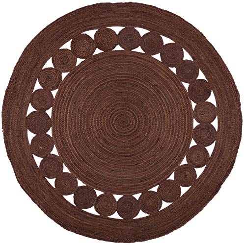 SAFAVIEH Area Rug 5' Round - Natural Fiber Collection - Brown, Handmade Jute, Boho Farmhouse Braided Design (NF364T) - color: Brown, size: 5' (Round)