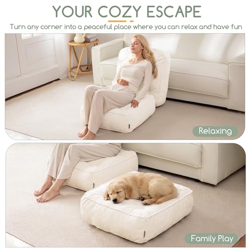 HIGOGOGO 6" Extra Thick Floor Pillow Cushion for Adults, Meditation Cushion Pillow with Handle, Lustrous Chenille Tufted, Square Floor Sitting for Tatami Living Room or Yoga, 22x22 Inch, Beige - color: Square Beige, size: 6" Thick(Pack of 1)