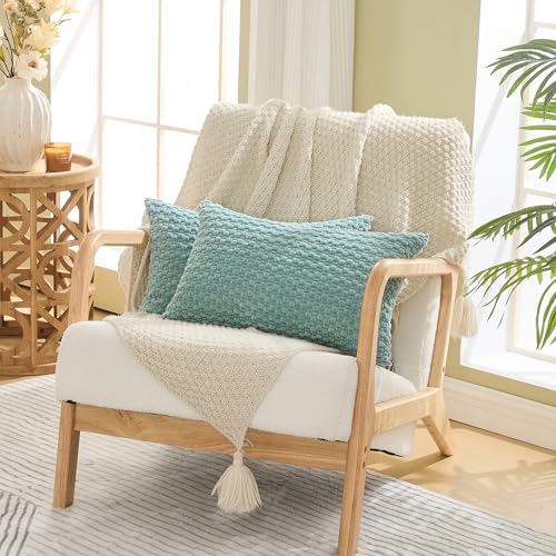 GAWAMAY Decorative Corduroy Lumbar Throw Pillow Covers 12x20 Inch Set of 2 for Living Room Couch Bed Sofa, Farmhouse Cushion Cover Soft Striped Neutral Pillow Cases Home Decor (30x50cm) Aqua Blue - color: Aqua Blue, size: 20" x 12" (Pack of 2)