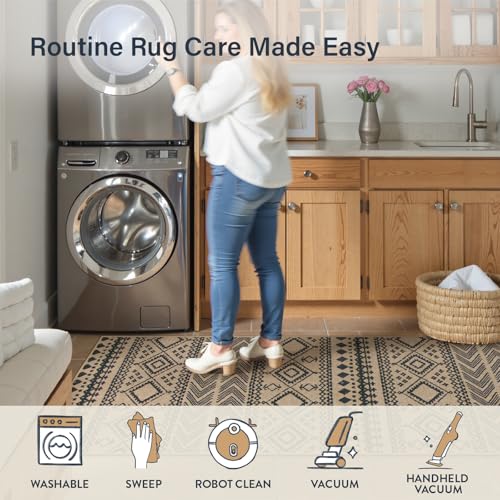 Lahome Easy Jute Boho Area Rugs for Entryway, 3x5 Washable Rug Non Slip Indoor Outdoor Carpet, Small Geometric Print Distressed Rugs, Low Pile Front Door Carpet for Porch Balcony - color: Boho-neutral, size: 3' x 5' (Rectangular)