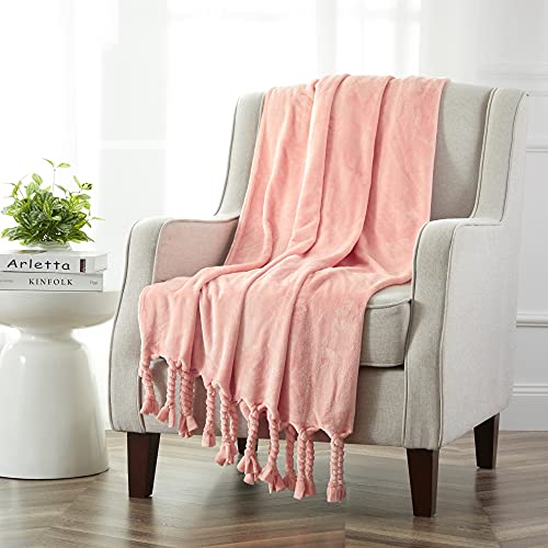 Homiest Fleece Throw Blanket with Fringe, Soft & Cozy Flannel Light Pink Blanket, Lightweight Decorative Blanket for Sofa Bed Chair All Season (Blush Pink, 50 x 60 Inch) - color: Blush Pink