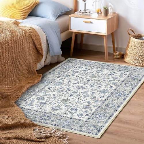 Area Rug for Living Room 2x3,Large Machine Washable Vintage Oriental Soft Carpet, Low Pile Thin Floor Area Rugs with Non Slip Backing for Office Door Mat Kitchen Bathroom Indoor Dorm Dining Room - color: Blue, size: 2x3