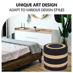 Wimarsbon 18'' Ottoman Pouf, Natural Braided Poof, Rustic Handweave Lounge Pouffe, Boho Footrest Stool for Bedroom, Accent Table or Seat for Living Room (Natural Water Hyacinth + Black Cotton Rope) - color: 18inch Natural Water Hyacinth + Black Cotton Rop