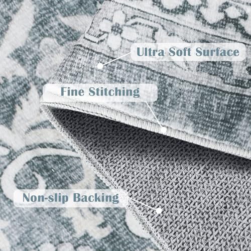 jinchan Floral 2x3 Rugs for Entryway - Machine Washable Grey Vintage Distressed Boho Design Soft Faux Wool Small Non-Slip Doormat for Entrance Kitchen Living Room Bedroom Farmhouse (2‘x3', Grey) - color: Multi Grey, size: 2' x 3' (Buttery Soft)
