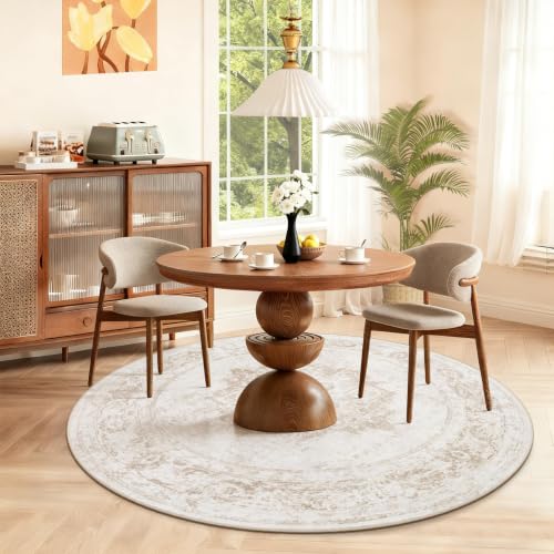 Round Rug 4ft Vintage Rugs: Small Washable Circle Rug Distressed Non Slip Circular Carpet for Living Room Bedroom Kitchen Home(Beige, 4' Round) - color: Beige, size: 4' (Round)
