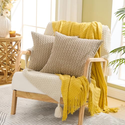 GAWAMAY Decorative Throw Pillow Covers 26x26 Inch Set of 2 for Living Room Couch Bed Sofa, Farmhouse Square Cushion Cover Soft Striped Corduroy Pillow Cases Boho Accent Home Decor (66x66cm) Beige - color: Beige, size: 26" x 26" (Pack of 2)