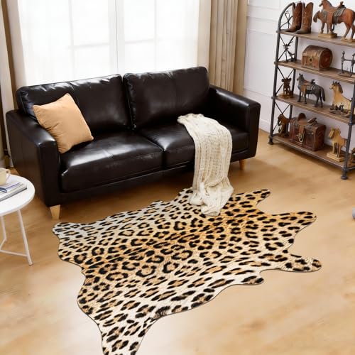 BENRON Premium Leopard Rugs for Living Room Bedroom, Non-Slip Throw Rug for Home Decor, Faux Cheetah Print Animal Skin Carpets, Black and Brown, 2.3 x 3.6 ft - color: Yellow/Black, size: 2'4" x 3'7" (Irregular)