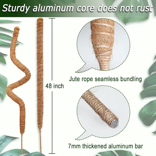 2 Pack 48'' Bendable Moss Pole for Monstera & Pothos - Tall Handmade Coco Coir Plant Support Stakes for Large Climbing Indoor Plants, Potted Houseplant Trellis Accessories - color: 2×48 Inch