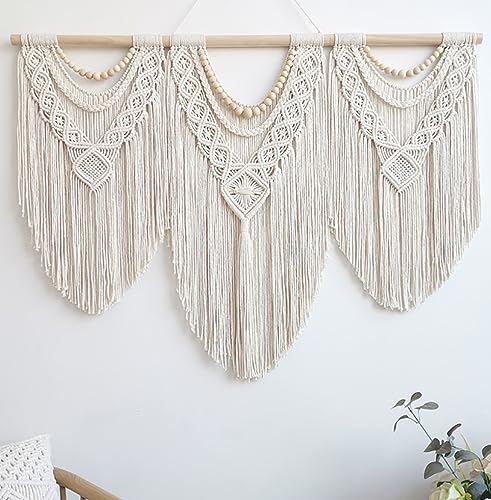 Achart Macrame Wall Hanging Large- Boho Wall Decor- large wall art- Wall Decor Living Room- Macrame Tapestry Boho Decor for Bedroom (Wooden Bead) - color: Wooden Bead