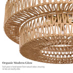 21.6 Inch Boho Rattan Chandelier, 5-Lights Hand Woven Bohemian Chandeliers with 2-Tier Drum Wicker Shade, Modern Farmhouse Large Pendant Light Fixture for Dining Room Living Entryway Bedroom - color: Gold Metal, size: 21.6 Inch