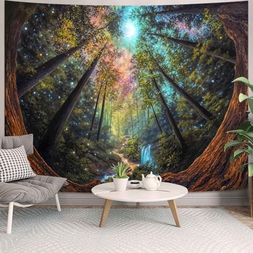 Wegklazax Enchanted Forest Tapestry, Fantasy Scenic Wall Art for Room Decor, Vibrant Nature Home Decor 90" L x 70" W - color: Colorful Green, size: 90"L x 70"W