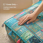 THE ART BOX 35" X 35" Large Boxed Shaped Premium Hypoallergenic Square Stuffer Best for Meditation Floor Pillow Cover, Mandala Ottoman Cushion, Dog Beds, Lounger, Pet Beds - color: Turquoise