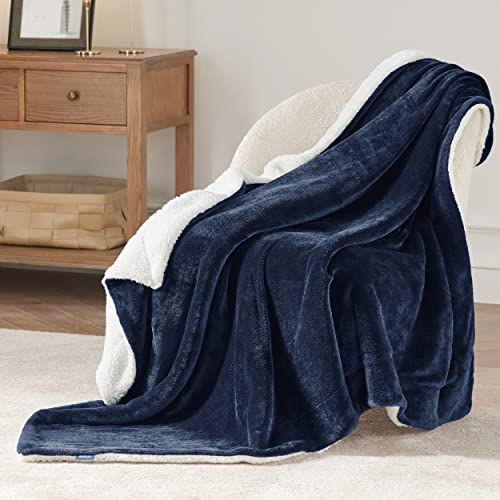 Bedsure GentleSoft Sherpa Fleece Throw Blanket for Couch, Non-Heated, Thick and Warm Throw for Women and Men, Soft Fuzzy Plush Weight Blanket for Winter, Navy, 50x60 Inches - color: 03 - Navy, size: Throw (50" X 60")