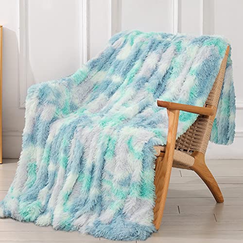 Tuddrom Decorative Extra Soft Faux Fur Throw Blanket,Solid Reversible Fuzzy Lightweight Long Hair Shaggy Blanket,Fluffy Cozy Plush Fleece Comfy Microfiber Fur Blanket for Couch Sofa Bed,Tie Dye Blue - color: Tie Dye Blue, size: Throw-50" x 60"