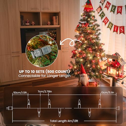 YOUNGAR Clear Christmas Lights Outdoor, 13FT Red&Clear Approved Christmas Tree Lights with Green Wire, Incandescent Mini Light Plug in Indoor Outdoor Tree Patio Garden Xmas Decor,Red Clear,50 Count - color: Red/White, Green Wire, size: 50 Count 1Pack