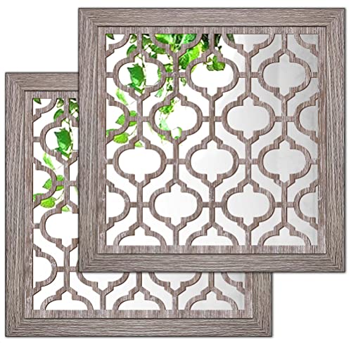 Yudarte 2pcs Set Square Moroccan Cutout Wall Mirror Decor - Farmhouse Rustic Decorative Mirrors for Bedroom Bathroom Living Room Kitchen Entryway 12x12 Inches - color: Barn Mirror Style B2