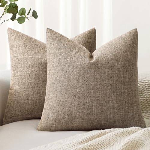 MIULEE Pack of 2 Decorative Linen Burlap Pillow Covers Farmhouse Boho Accent Pillowcases for Sofa Car Couch Bedroom Living Room Decor 18x18 Inch Brown - color: Brown, size: 18" x 18" (Pack of 2)