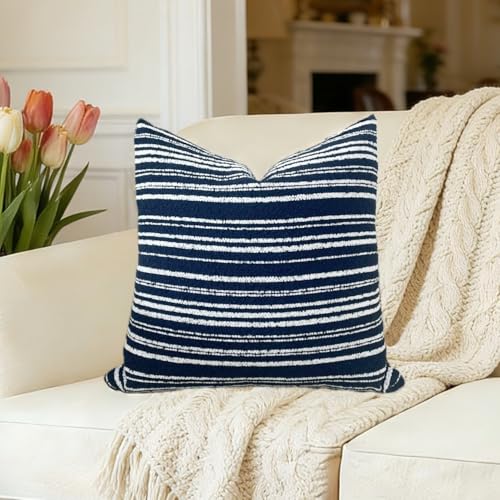 Slow Cow Boho Chenille Textured Woven Stripe Throw Pillow Covers 18 x18 Decorative Cushion Cover Pillow Cover Chenille Pillow Case Navy Blue - color: Navy, size: 18" x 18" (Pack of 1)