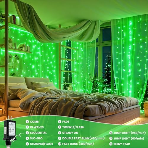 Connectable 2Pack String Lights Indoor, 66FT 200LED String Lights, 13Modes Twinkle Fairy Lights Plug in Outdoor Waterproof, Green Clear Wire Light for Christmas Tree, Wedding Yard, Party Decor - color: Green, size: 2PK-200LED