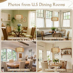 18 inch Natural 3 Light Rattan Light Fixture Woven Pendant Lights Rattan Farmhouse Chandeliers Fabric Shade Boho Chandelier for Dinning Room Kitchen - color: 18"-Natural-Prism