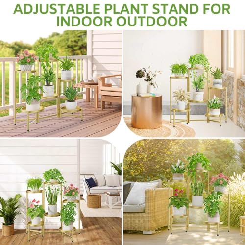 iDavosic.ly 6 Tier Large Plant Stand Indoor, 10 Inch Wide Tall Corner Metal Plant Stands Outdoor for Multiple Plants, Folding Tiered Flower Display Holder Rack Shelf, Gold - color: Gold, size: 6 Tiers