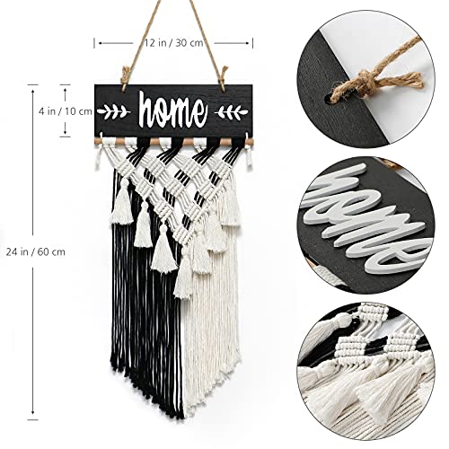 LOMOHOO Welcome Sign Macrame Wall Hanging Woven Tapestry Home Sign Front Porch Door Decor Rustic Yard Sign Art Home Decoration Housewarming Gift (Black) - color: Black