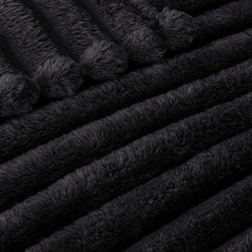 Exclusivo Mezcla Fleece Throw Blanket for Couch, Super Soft Striped Jacquard Bed Blanket, Lightweight Fuzzy Cozy for All Seasons, 50x60 Inches, Black - color: Black, size: Throw ( 50x60 IN )