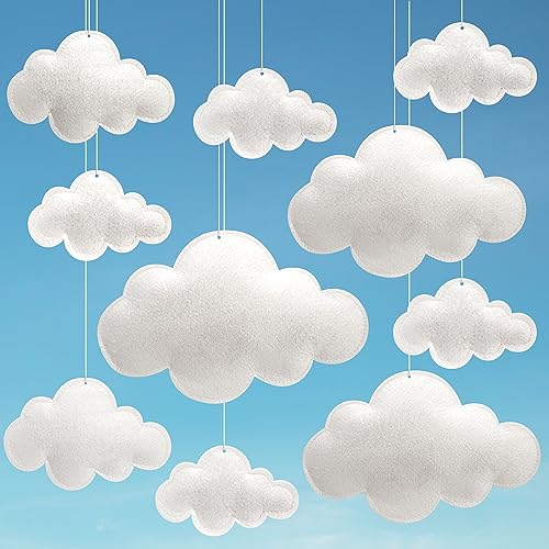 ayfjovs 10pcs 3D Cloud Decoration Hanging Cloud for Ceiling Decor, Felt 3D White Cloud Ornament for Art Stage Wedding Nursery Children Room Party Baby Shower Cloud Props - style: Puffy Style-10pcs