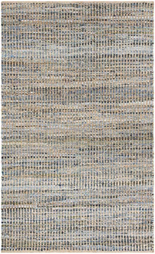 SAFAVIEH Cape Cod Collection Accent Rug - 4' x 6', Natural & Blue, Handmade Flat Weave Coastal Braided Jute, Ideal for High Traffic Areas in Entryway, Living Room, Bedroom (CAP352A) - size: 4' x 6' (Rectangular)