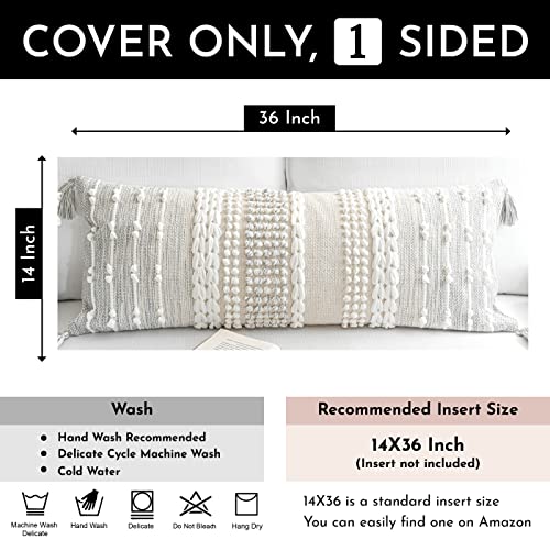BlissBlush Gray Decorative Lumbar Pillow Cover 14x36, Boho Long Throw Pillow for Bed, Accent Lumbar Throw Pillow Case, Modern Farmhouse Textured Lumbar Cushion (Cover ONLY) - color: Light Gray, size: 36" x 14" (Pack of 1)