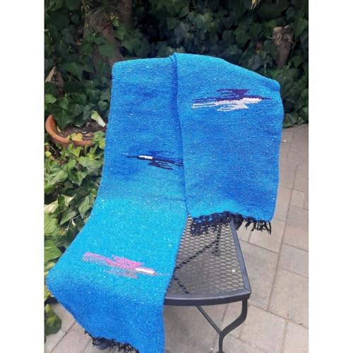Open Road Goods Mexican Thunderbird Yoga Blanket, Handwoven Throw for Yoga, Meditation, and Home Décor – Versatile Blanket for Beach, Picnic, Camping, or Outdoor Use - color: Aqua Blue
