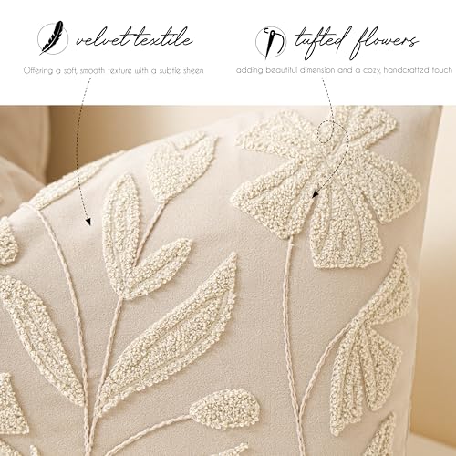 BlissBlush 14x36 Lumbar Pillow Cover for Bed, Rectangular Decorative Long Throw Pillowcase, Embroidered Farmhouse Accent Cushion, Beige Neutral Floral Tufted (Cover Only) - color: Beige Cream, size: 36" x 14" (Pack of 1)