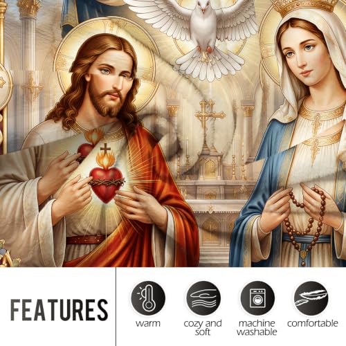 Levens Christian Holy Trinity Flannel Throw Blanket 50x60 | Sacred Heart Jesus Mary Religious Blanket for Christian Gift, Chapel, Prayer Room, Meditative Devotional Decor, Spiritual Blessing Gift - color: Holy Trinity, size: 50"x60"