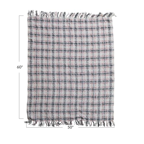 Creative Co-Op Hand-Woven and New Zealand Wool Slub Throw with Fringe, Grey and Natural Plaid