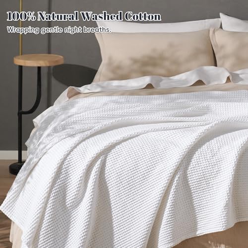 PHF Pre-Washed 100% Cotton Waffle Weave Blanket Twin Size for Bed,Snag Proof Throw Blanket for Couch Spring Summer Lightweight Breathable,Machine Washable, Home Decor Gift - White - color: White, size: Twin(66" x 90")
