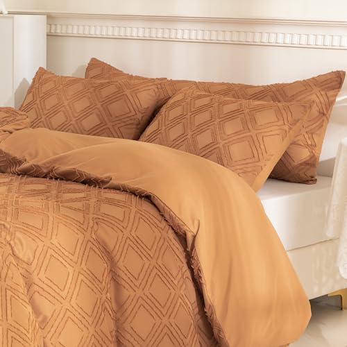 JELLYMONI Pillowcases Body Size Rust 1 Pack Boho Plaid Bed Pillow Covers 20x54in Polyester Envelope Pillow Shams Tufted Bohemian Jacquard Knit Textured (Pillows are not Included) - color: 03 - Rust - Grid, size: 54" x 20" (Pack of 1)