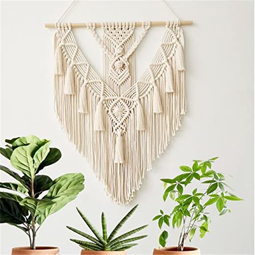 BMIDRUT Hanging Macrame Tapestry Woven Boho Wall Art Handmade Macrame Tapestry Home Wall Decor Wall Pediment 18x30 Inch (Beige) - color: Beige