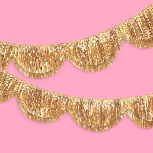 FYSUIMU 6.6 Ft Gold Scalloped Banner Hanging Layered Sparkly Fringe Garland for Bachelorette Birthday Party Backdrop Decor - color: Gold