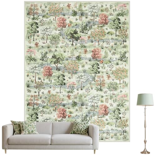 Beeiva 8x10 Living Room Rug, Beige Boho Foresst Washable Rugs 8x10 for Dining Room, Soft Non Slip Woodland Large Area Rug Carpet for Bedroom Nursery Aesthetic Nature Home Decor(Beige,8x10ft) - color: Beige-forest, size: 8' x 10' (Rectangular)
