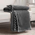 DISSA Fleece Blanket Twin Size – 60x80, Dark Grey – Soft, Plush, Fluffy, Fuzzy, Warm, Cozy – Perfect Throw for Couch, Bed, Sofa - with Pompom Fringe - Flannel Blanket Throw Blanket - color: Dark Grey, size: 60x80"