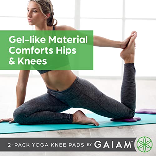Gaiam Yoga Knee Pads (Set of 2) - Yoga Props and Accessories for Women/Men Cushions Knees and Elbows for Fitness, Travel, Meditation, Kneeling, Balance, Floor, Pilates - color: Purple