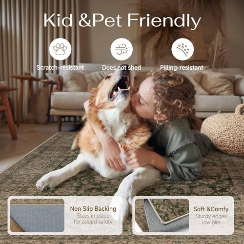 2x3 Washable Area Rug Green Brown Vintage Non Slip Soft Low Pile Small Rug for Entryway Kitchen Bathroom Distressed Oriental Throw Carpet for Living Room Bedroom Home Decor - color: Green/Brown, size: 2' x 3' (Rectangular)