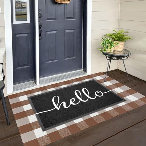 KILOCOCO Buffalo Plaid Checkered Rug 3'x5' Front Door Mat Outdoor Brown and White Entryway Rugs Cotton Washable Front Porch Rug Layered Doormats for Patio Farmhouse Entry Kitchen Laundry Room - color: Brown and White, size: 3' x 5' (Rectangular)