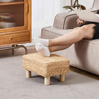 Wimarsbon Natural Seagrass Footstool Ottoman Rectangular Footrest Pouf Ottomans with Wooden Legs Hand Weave Step Stool for Living Room Bedroom Entryway Natural - color: Natural, size: 12"D x 16.5"W x 9.5"H
